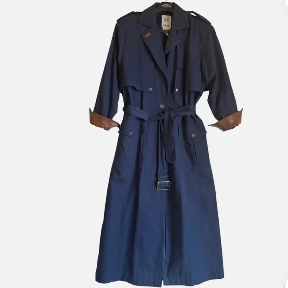 Vtg Together! Women's Military Trench Coat Long Duster Spy Coat Oversized 6 Blue - Picture 2 of 10